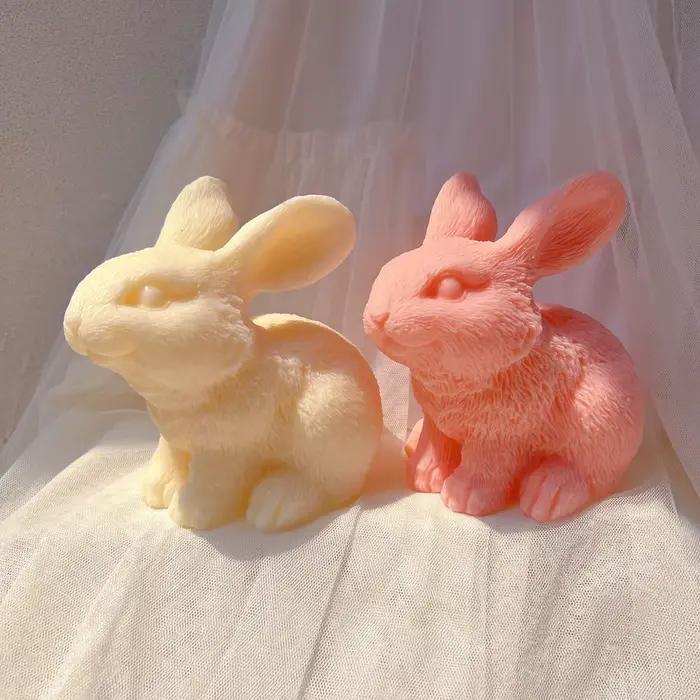 Moules à bougies en forme de lapin mignon, en Silicone, esthétique, décoration de maison, moule à cire d'animal Funky, cadeau Unique de pâques