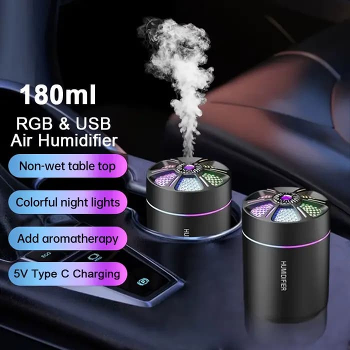 Mini humidificateur d'air électrique USB 180ML, diffuseur d'arôme, purificateur d'huile essentielle, brumisateur d'aromathérapie, lumières pour voiture, maison, chambre à coucher