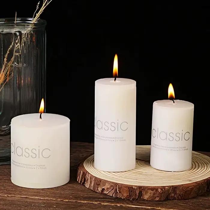1x Bougie en cire de style européen classique blanc ivoire, décorations romantiques pour mariage, hôtel, situations d'urgence, sans fumée et sans odeur