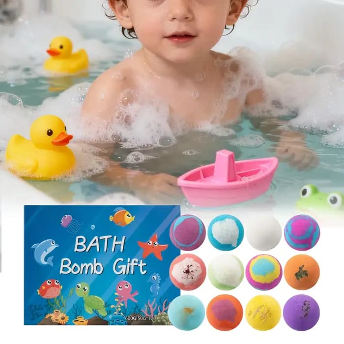 Ensemble de 12 bombes de bain pour enfants, faites à la main, naturelles, méga bulles, surprise, amusantes, respectueuses de la peau, Kit de bain moussant, jouets océaniques, cadeau
