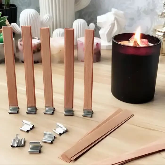 Mèche de bougies en bois pour bricolage, Kit de fabrication de pots de bougies en paraffine, noyau de bougie avec Base à Clip, noyaux de mèche de bougie sans fumée faits à la main, 10 pièces