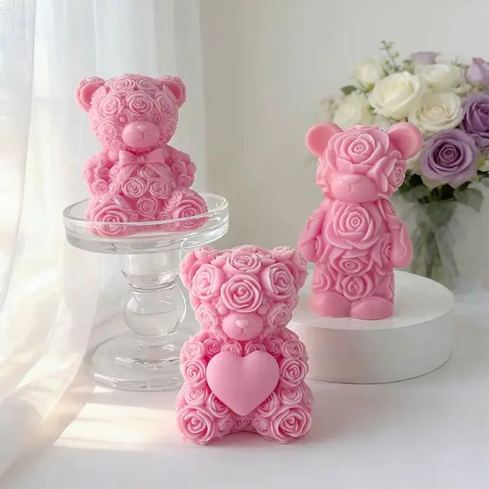 Bougie artisanale en forme de cœur d'ours rose, mignonne, aromathérapie, cadeau romantique pour petite amie, décoration de la maison, fête d'anniversaire