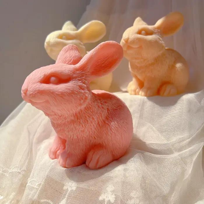 Moules à bougies en forme de lapin mignon, en Silicone, esthétique, décoration de maison, moule à cire d'animal Funky, cadeau Unique de pâques