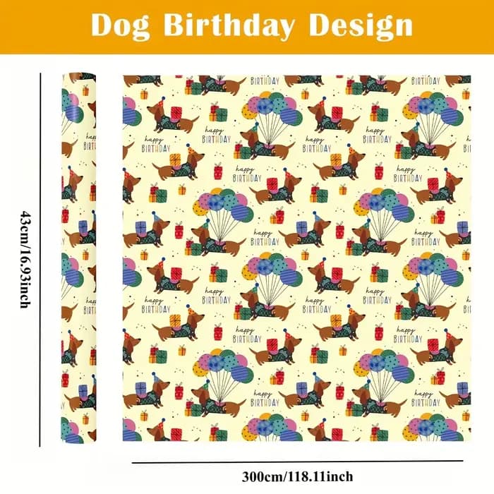 1 rouleau de papier cadeau coloré pour anniversaire, motif Teckel |   Rouleau de 43 cm x 300 cm pour fêtes d'anniversaire, événements sur le thème des animaux et anniversaires d'enfants