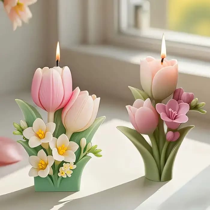 Moule à bougie florale deux pièces, design de bouquet à fond plat, forte flexibilité, artisanat de bricolage élégant, adapté à la décoration de la maison
