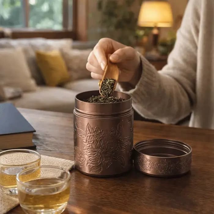 Boîte à thé portable mini épaissie en aluminium, hermétique, avec motif floral en relief, pour la cuisine
