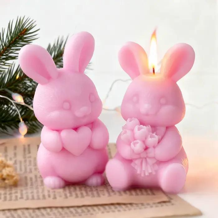 Moule à bougie en Silicone, joli lapin, fait à la main, en résine de gypse aromatique, lapin de pâques, décoration, fournitures de fabrication de bougies, DIY