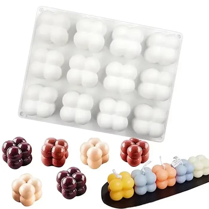 8/12 pièces Moule à bougie en silicone 3D en forme de cube à bulles, pour gâteaux, mousses, pains et desserts DIY, outil de fabrication de bougies artisanales et d'aromathérapie