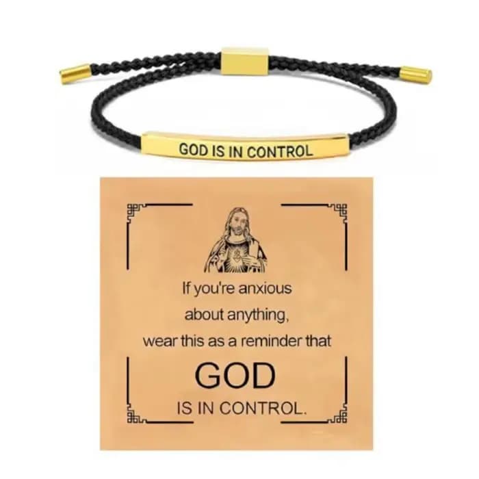 Bracelet d'inspiration élégant «il est dans le contrôle», bracelet avec lettres gravées pour femmes et hommes, réglable, bijoux cadeaux