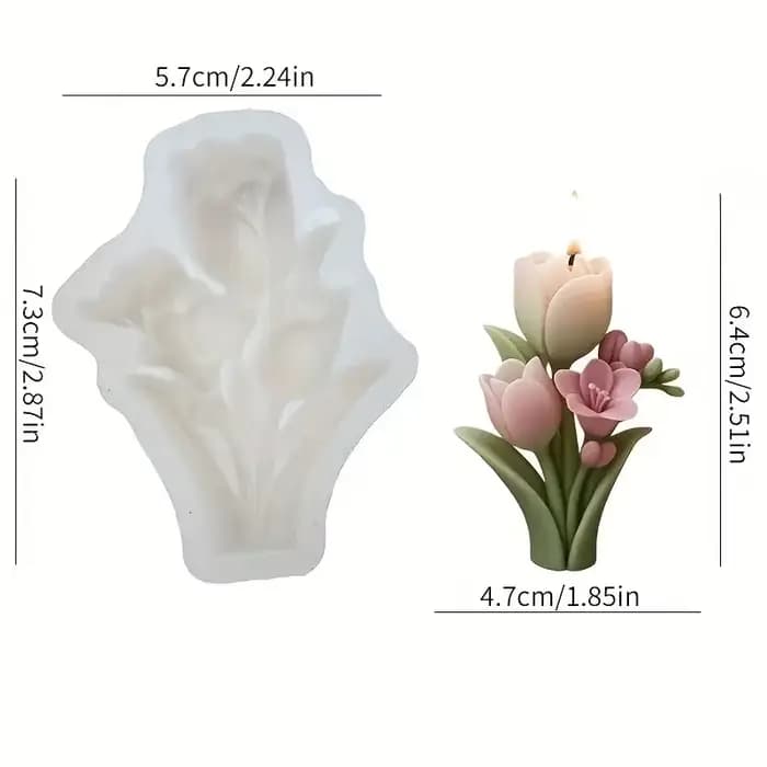 Moule à bougie florale deux pièces, design de bouquet à fond plat, forte flexibilité, artisanat de bricolage élégant, adapté à la décoration de la maison