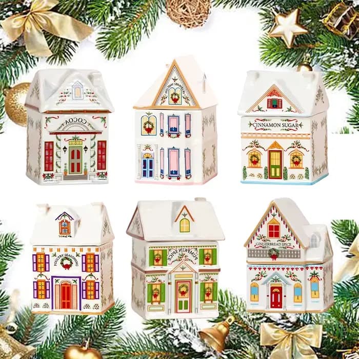 Ensemble de maison à épices de Village de vacances, Mini pots de maisons en pain d'épices de noël, bougie de noël de comptoir de cuisine de décoration festive