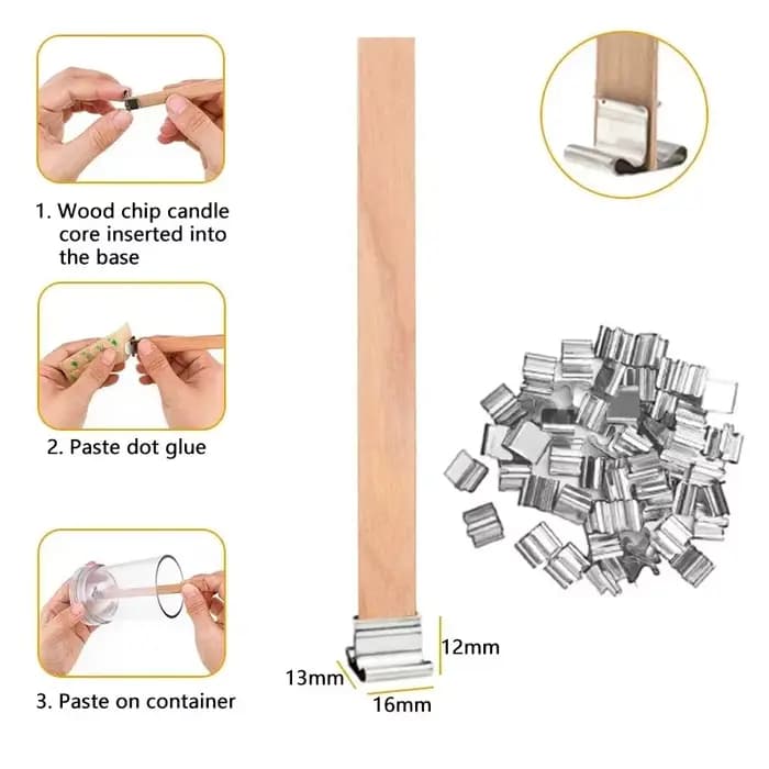 Mèche de bougies en bois, 20 pièces, Kit de fabrication de bougies, noyau de bougie sans fumée avec Base à Clip, bougie faite à la main, noyau en bois