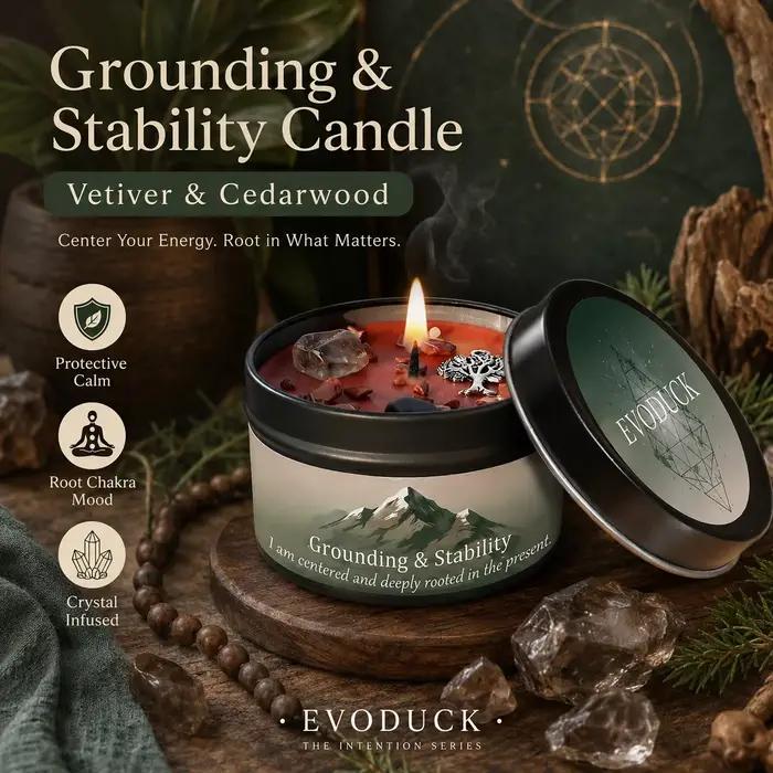 Bougie parfumée au vétiver et au cèdre, cristalline, pour l'apaisement et la stabilité, aromathérapie, décoration de salle de méditation, cadeau spirituel pour le yoga, 3 oz