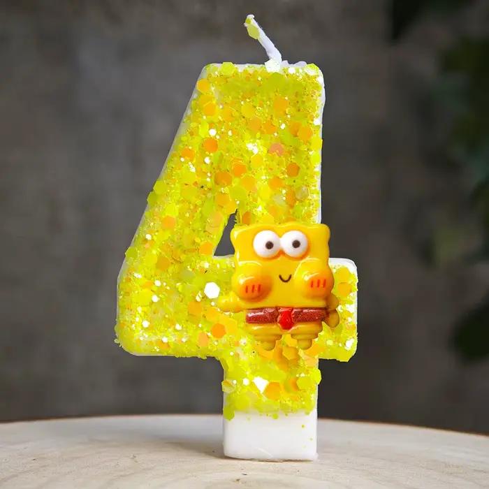 Bougie numérique artisanale Bob l'éponge mignonne 0-9, décoration de gâteau, décoration de fête d'anniversaire pour enfants, accessoires photo pour fête de baby shower, cadeaux