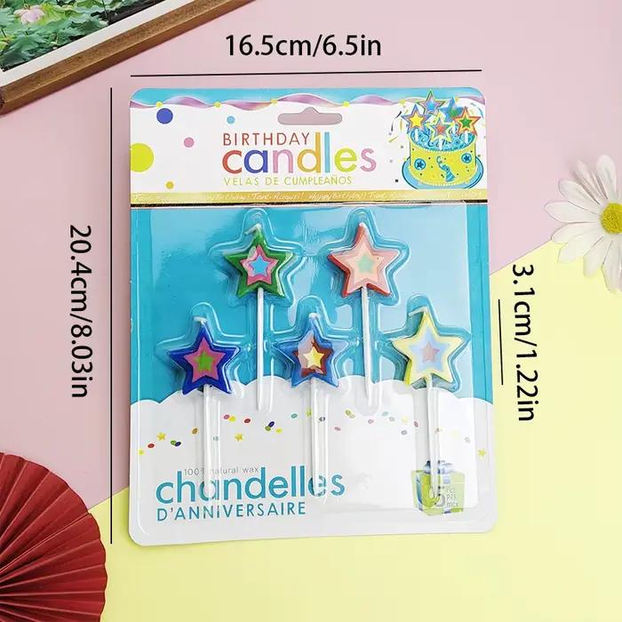 Bougies d'anniversaire créatives et colorées en forme d'étoile à cinq branches, bougies de vœux pour la fête, décoration de pâtisserie