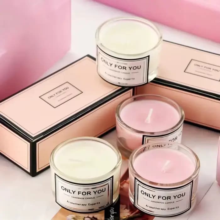 Bougie parfumée en cire de soja, 2 pièces/boîte, bougie d'aromathérapie romantique en verre sans fumée, bougie écologique 5x3cm, coffret cadeau