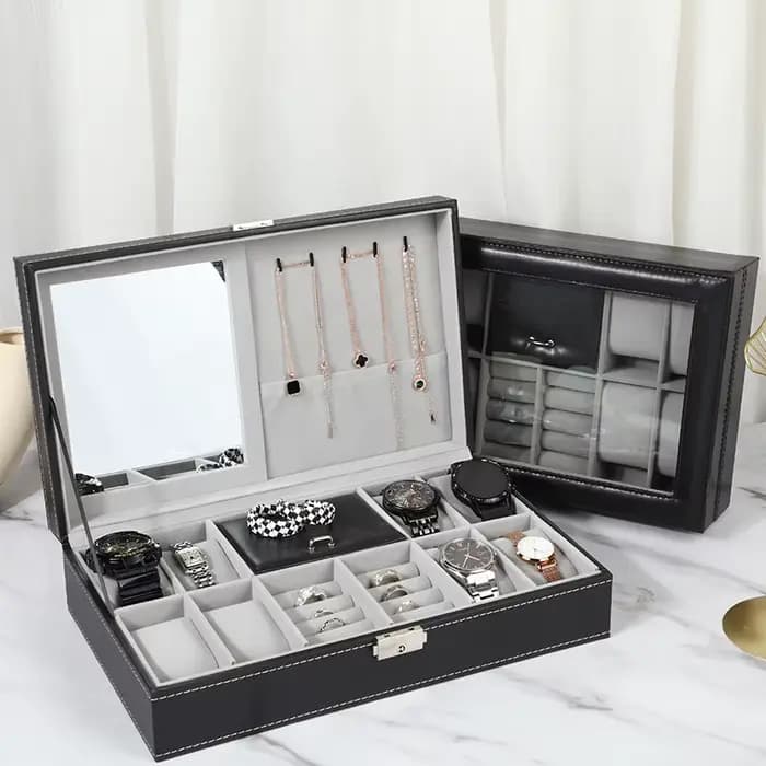 WELLZONE – boîte à bijoux multifonctionnelle de grande capacité, boîte de rangement d'accessoires haut de gamme, boîte d'organisation de lunettes de soleil en cuir