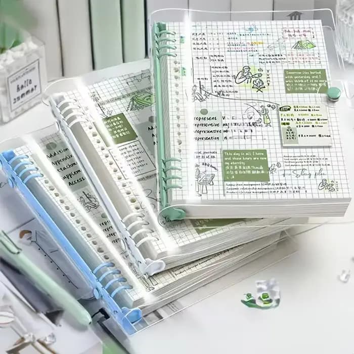 240 Pages journal A5 couverture souple transparente feuilles mobiles livre à carreaux cahiers scolaires cahier