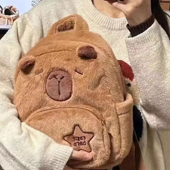 Kawaii Capybara sac à dos en peluche pour femmes polyvalent dessin animé drôle Capibala sac à bandoulière aLrge capacité sac fourre-tout