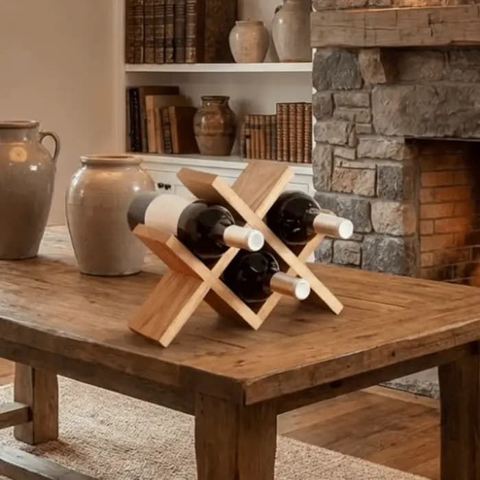 Porte-bouteilles en bois massif pour 4 bouteilles