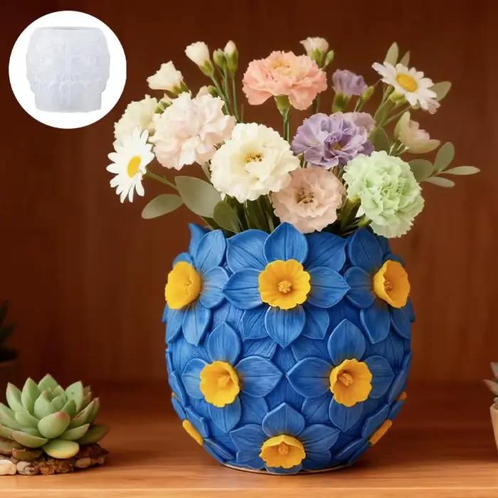 Moule en silicone 3D Narcisse pour pot de bougie - Pot parfumé pour décoration de bureau DIY, création d'angle romantique, accessoire de pâtisserie flexible
