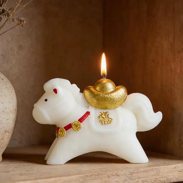 Bougie parfumée en forme de cheval, décoration traditionnelle porte-bonheur, pour chambre à coucher, salon, bureau, femmes et filles