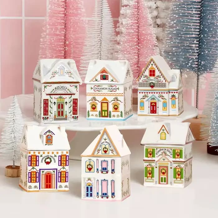 Ensemble de maison à épices de Village de vacances, Mini pots de maisons en pain d'épices de noël, bougie de noël de comptoir de cuisine de décoration festive