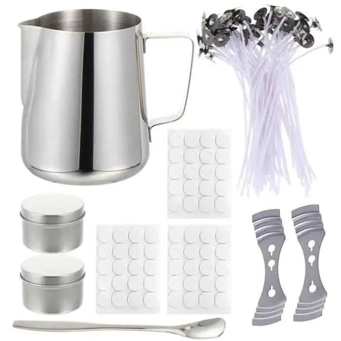 1 ensemble Kit de fabrication de bougies, Pot verseur, mèches autocollantes, fixateur de bougies, outils artisanaux, bougies de cire faites à la main avec pour fête de mariage