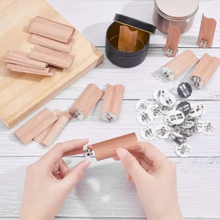 Mèches en bois naturel en forme de flamme, avec support de Base, mèche de bougie, noyau de cire, fournitures artisanales pour la fabrication de bougies, cire parfumée de soja ondulée, 10 pièces