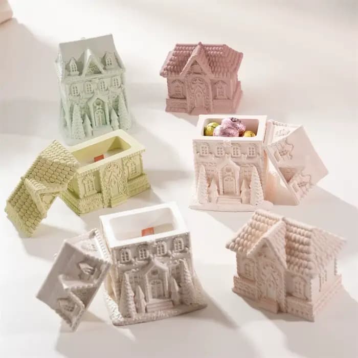 Pot de bougie en Silicone pour maison en pain d'épice, décoration de noël, moule en béton avec couvercle, brûleur de cire fondu, stockage de plâtre, moule en Silicone