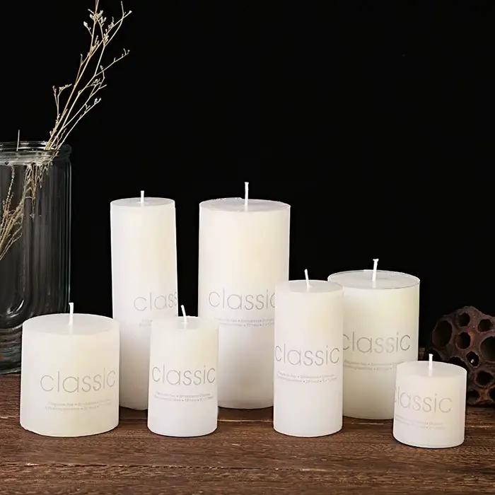 1x Bougie en cire de style européen classique blanc ivoire, décorations romantiques pour mariage, hôtel, situations d'urgence, sans fumée et sans odeur