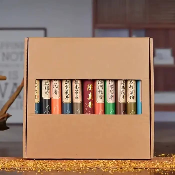 11 parfums disponibles avec boîte-cadeau dans des canettes de 20g, environ 40 pièces/canette d'encens en bâton de bois de santal linéaire naturel longue durée