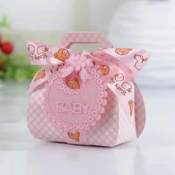 Boîte à bonbons de célébration de bébé, 50 pièces, bricolage, boîte-cadeau de fête prénatale, magnifiquement avec étiquette de bavoir et ruban, boîte d'emballage cadeau