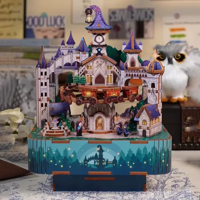Boîte à musique château magique, liquidation, Kits de construction de maquettes en bois, puzzle 3D assemblé, peut bouger pour les amis, cadeaux d'anniversaire