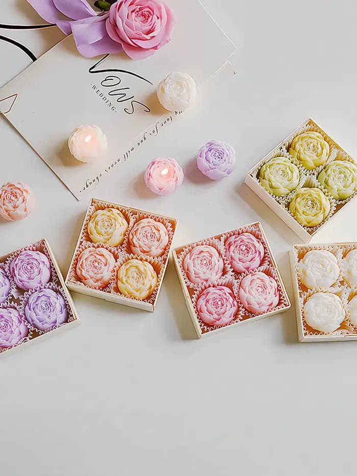 Bougie en cire de soja en forme de fleur de rose, lot de 4 coffrets cadeaux, bougies décoratives sans fumée faites à la main pour la décoration de la maison, anniversaire, cadeaux de mariage