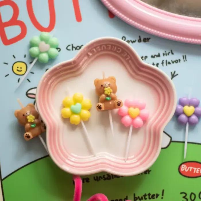 Bougies d'anniversaire ours, bougies de gâteau en forme de fleur, décorations de gâteau, fournitures de fête ours, fournitures de fête pour baby shower et mariage
