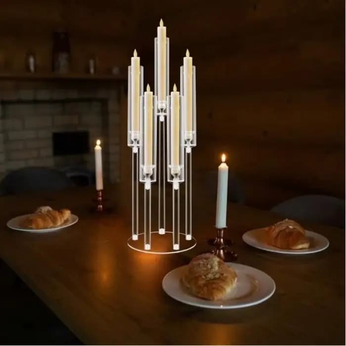 Bougeoir Transparent à 5 têtes avec Base circulaire, bougeoirs en acrylique, décoration florale de Table principale