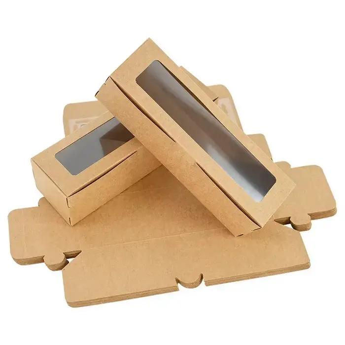 Boîte cadeau en papier kraft Macaron avec fenêtre transparente et couvercle rabattable, en carton blanc, pour desserts, bonbons, fleurs, emballage de fête