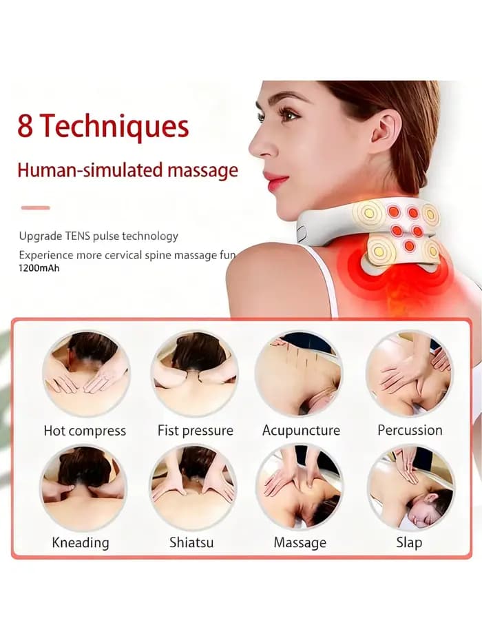 Masseur de cou intelligent pour adultes, 5 modes de massage, appareil ergonomique portable pour le cou, pour la relaxation au bureau, à la maison et en voyage