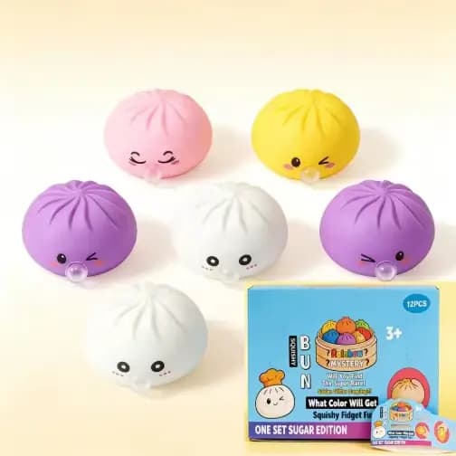 Nouveauté 2026 : Cadeaux Boîte Mystère Anti-stress – Jouets Souples à Souffler des Bulles, Jouets à Pincer Doux en Forme de Dumpling, Balle à Presser Rebondissante en Forme de Boulette Vapeur