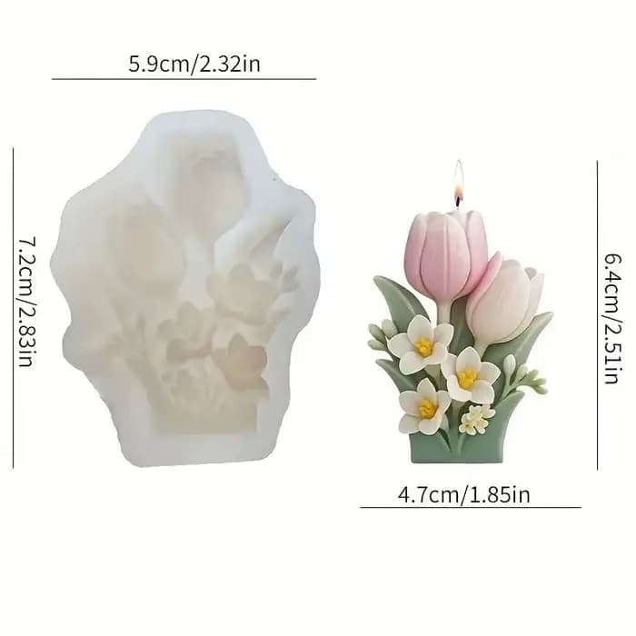 Moule à bougie florale deux pièces, design de bouquet à fond plat, forte flexibilité, artisanat de bricolage élégant, adapté à la décoration de la maison
