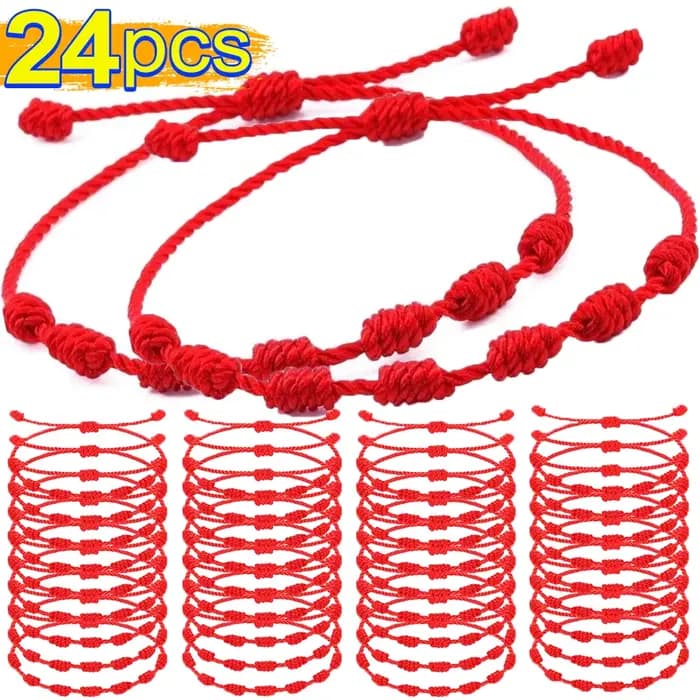 1/24 pièces 7 noeuds rouge chaîne Bracelets pour femme hommes chanceux amulette amitié à la main tresse corde Bracelet Bracelet bijoux cadeau