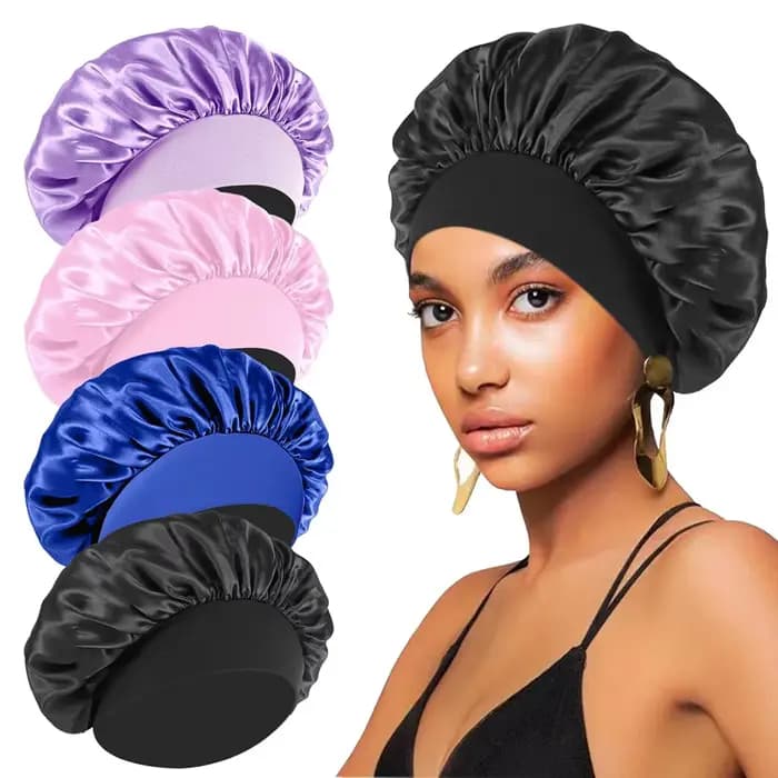 Bonnet de couchage en Satin pour cheveux, couvre-tête, bonnets de douche pour bain et Sauna, produits de salle de bain