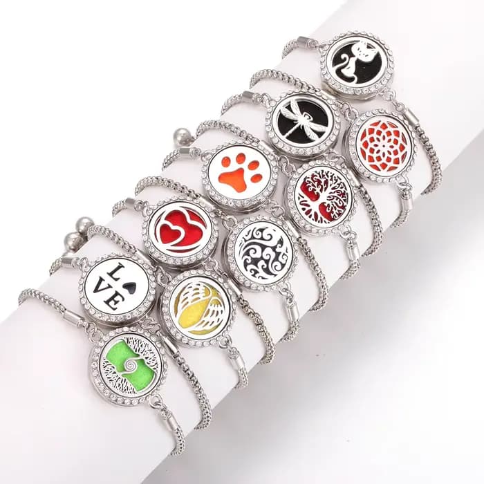 Bracelet d'aromathérapie avec médaillon arbre de vie pour homme et femme, bijoux diffuseur d'huiles essentielles et de parfum en cristal