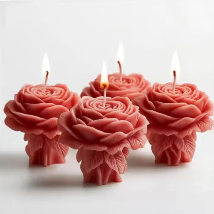 Moule en Silicone pour bougie pilier Rose 3D, cadeaux de saint-valentin, bricolage, colonne de fleur de pivoine géométrique, bougie parfumée, moule d'ornement en plâtre
