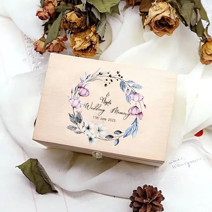 Boîte de mémoire florale personnalisée en bois, boîtes Keepplex de mariage, cadeau pour la mariée et le marié, nom personnalisé, cadeau unique, urgence