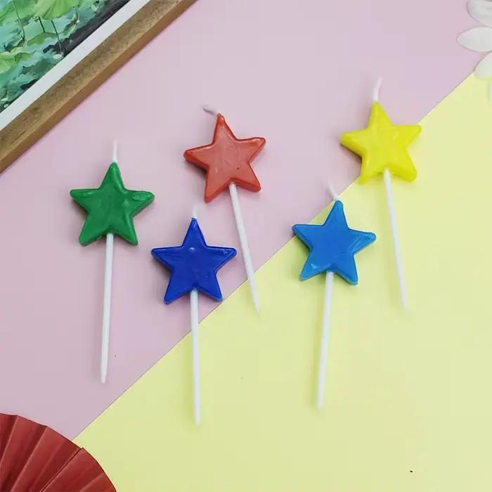 Bougies d'anniversaire créatives et colorées en forme d'étoile à cinq branches, bougies de vœux pour la fête, décoration de pâtisserie