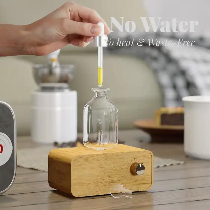 Diffuseur d'huiles essentielles rechargeable, diffuseur sans eau, nébulisation électrique, parfum pour la maison, le bureau, diffuseur d'arômes en bois et en verre