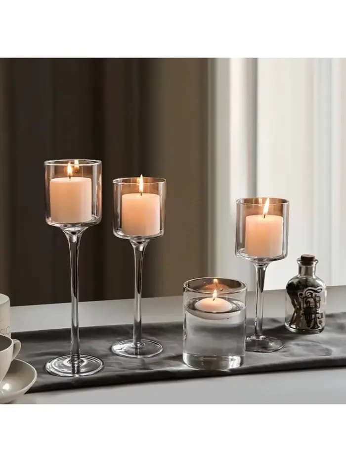 1Set3 moderne lumière luxe grand bougeoir en verre accessoires de mariage chandelier Transparent