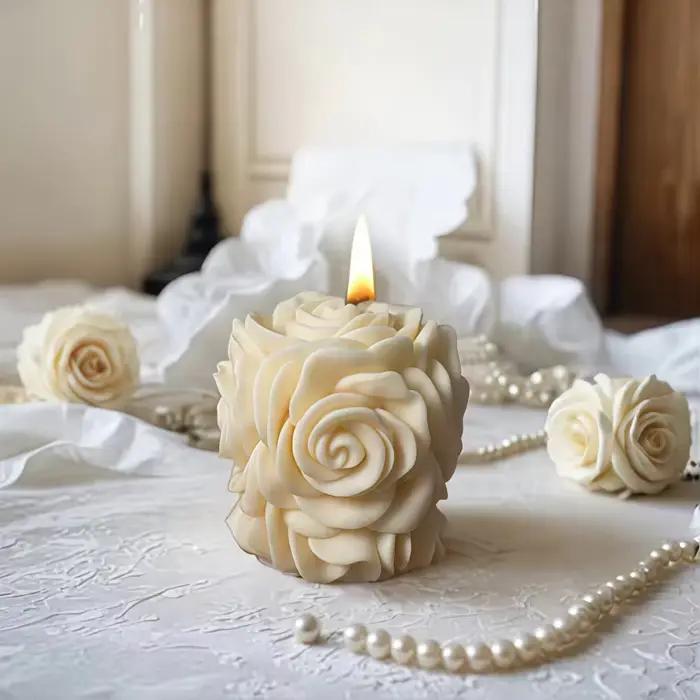 Moule en Silicone pour bougie pilier Rose 3D, cadeaux de saint-valentin, bricolage, colonne de fleur de pivoine géométrique, bougie parfumée, moule d'ornement en plâtre